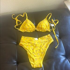 Aerie Yellow Floral Bikini Set - Mixed Size